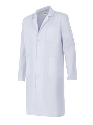 Batas sanitarias velilla blanca de sarga con bolsillo de algodon con impresión vista 1