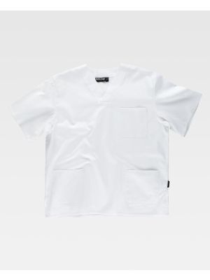 Casacas sanitarias workteam sanitaria unisex algodon escote pico vista 1