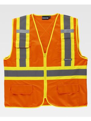 Chalecos reflectantes workteam reflectante fluorescente con escote de pico de poliÃ©ster para personalizar vista 1
