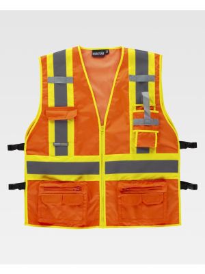 Chalecos reflectantes workteam tejido oxford reflectante fluorescente con ajustes laterales vista 1
