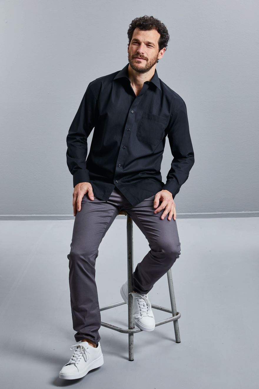 Camisa Popelina de algodón puro manga larga hombre Manga larga