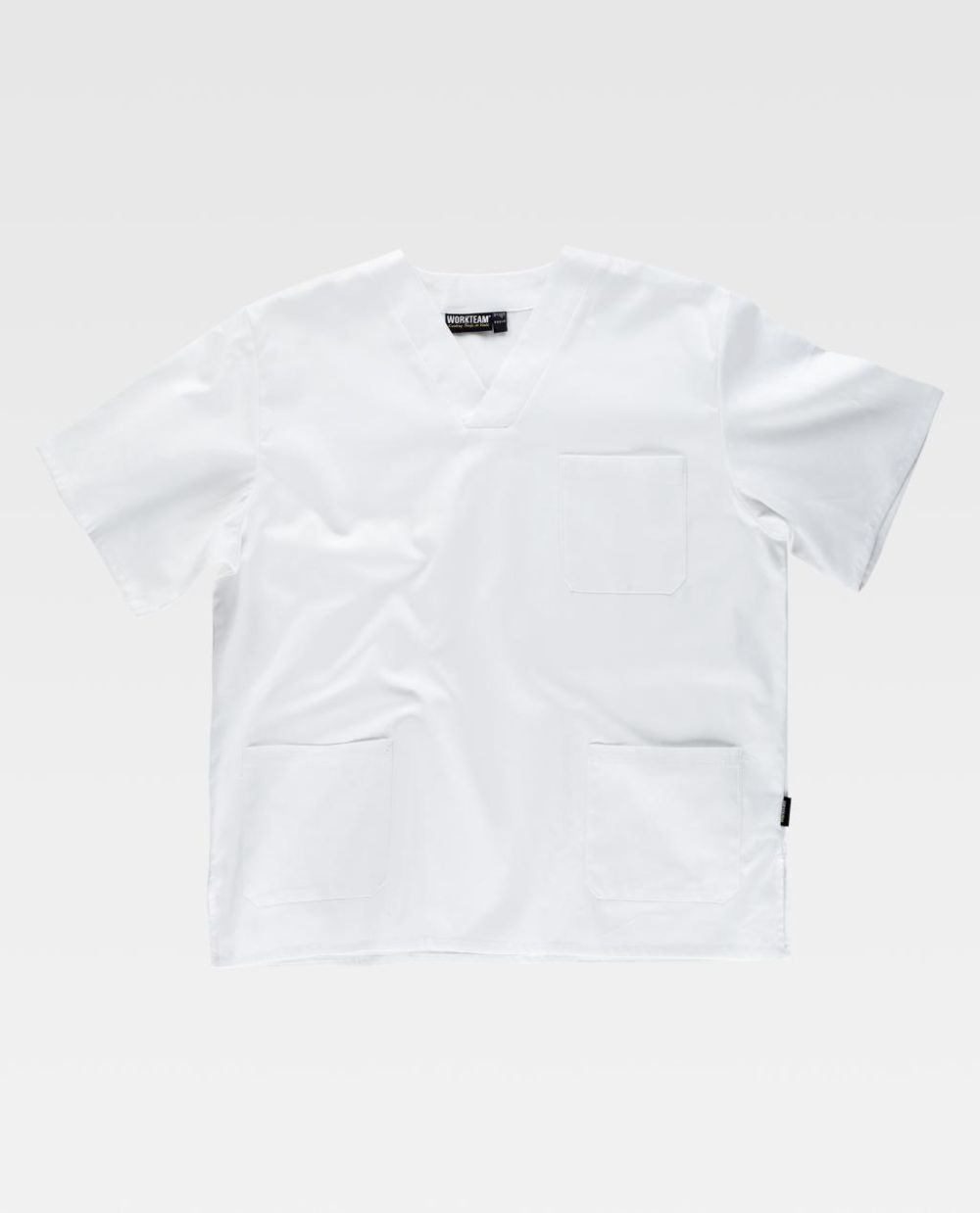 Casacas sanitarias workteam sanitaria unisex algodon escote pico vista 1